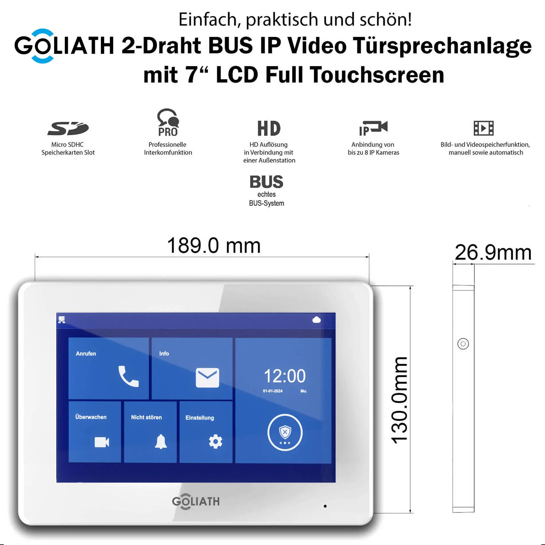 Goliath Goliath 7-Zoll Monitor Weiss Trsprechanlage